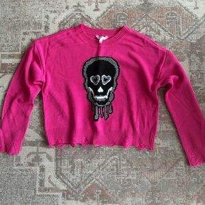 No Boundaries Fuchsia Knit Skull Sweater